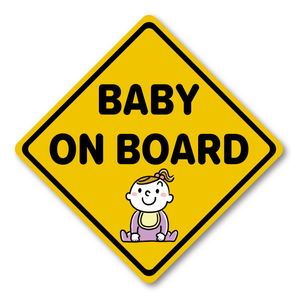 Baby on Board Car Sticker - Yellow Diamond Safety Sign - Waterproof Vinyl Decal 4.5 Inch for Rear Window, Bumper, SUV (Baby Girl)