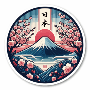 FUJI02-03_canvas_drop-1.png Japan Travel Sticker Round Vinyl Decal Mount Fuji Sakura Rising Sun Waterproof For Car Tablet Water Bottle Suitcase - Fuji Sakura Retro 3.86 inches