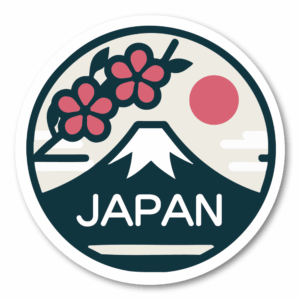 JP02-04_canvas_drop-1.png Japan Travel Sticker Round Vinyl Decal Mount Fuji Sakura Rising Sun Waterproof For Car Tablet Water Bottle Suitcase - Minimal Fuji Badge 3.86 inches