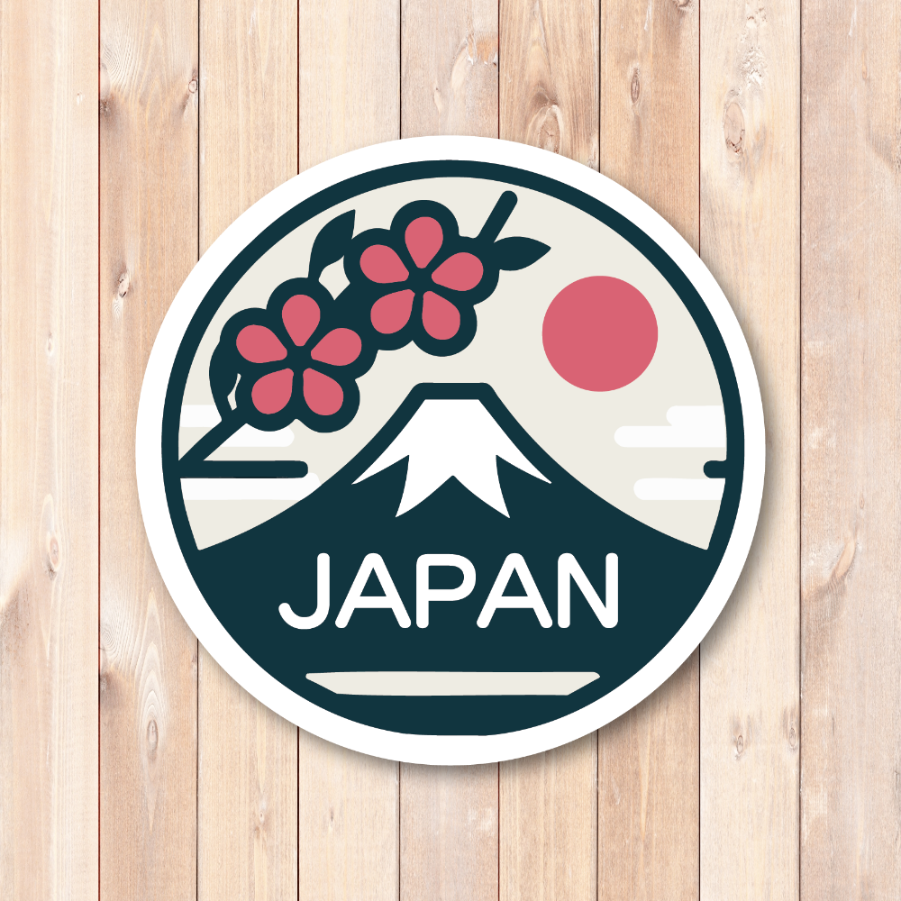Japan Travel Sticker Round Vinyl Decal Mount Fuji Sakura Rising Sun Waterproof For Car Tablet Water Bottle Suitcase - Minimal Fuji Badge 3.86 inches - Image 2