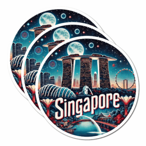 商品画像3 3-Pack Asian City Night Skyline Stickers (3 inch / 76.2mm) - Seoul, Singapore, Hong Kong Waterproof Vinyl Decals for Laptop, Luggage, Travel Souvenir Aesthetic - Singapore