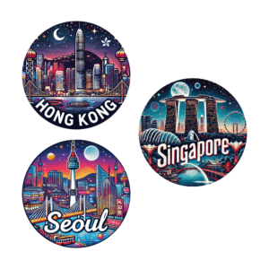 商品画像4 Asian Night City Sticker 3-Pack (3 inch / 76.2mm) - Featuring Hong Kong, Seoul, & Singapore Skyline - Waterproof Vinyl Decals for Laptop, Luggage, Travel Gift - 3 Pack Set (All 3 Designs)