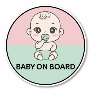 BABYINCAR24-MG_canvas_drop-1.png Baby On Board Car Magnet 4.7 inch Round Pastel Baby Illustration Cute Safety Sign Strong Hold Removable Weather Resistant
