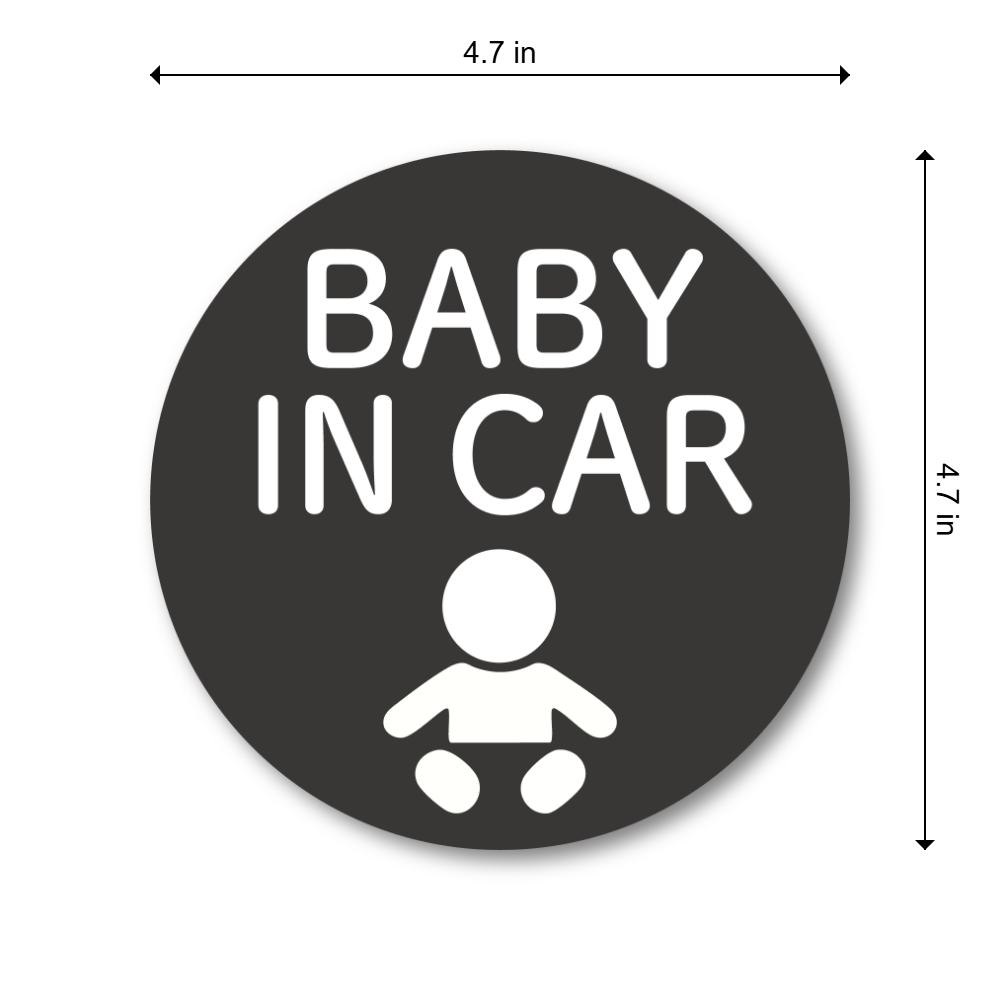 Baby in Car Sticker Round 4.7 Inch High Visibility Safety Sign for Rear Window Waterproof Gloss Vinyl Decal - Flat Design - Standard - Image 3