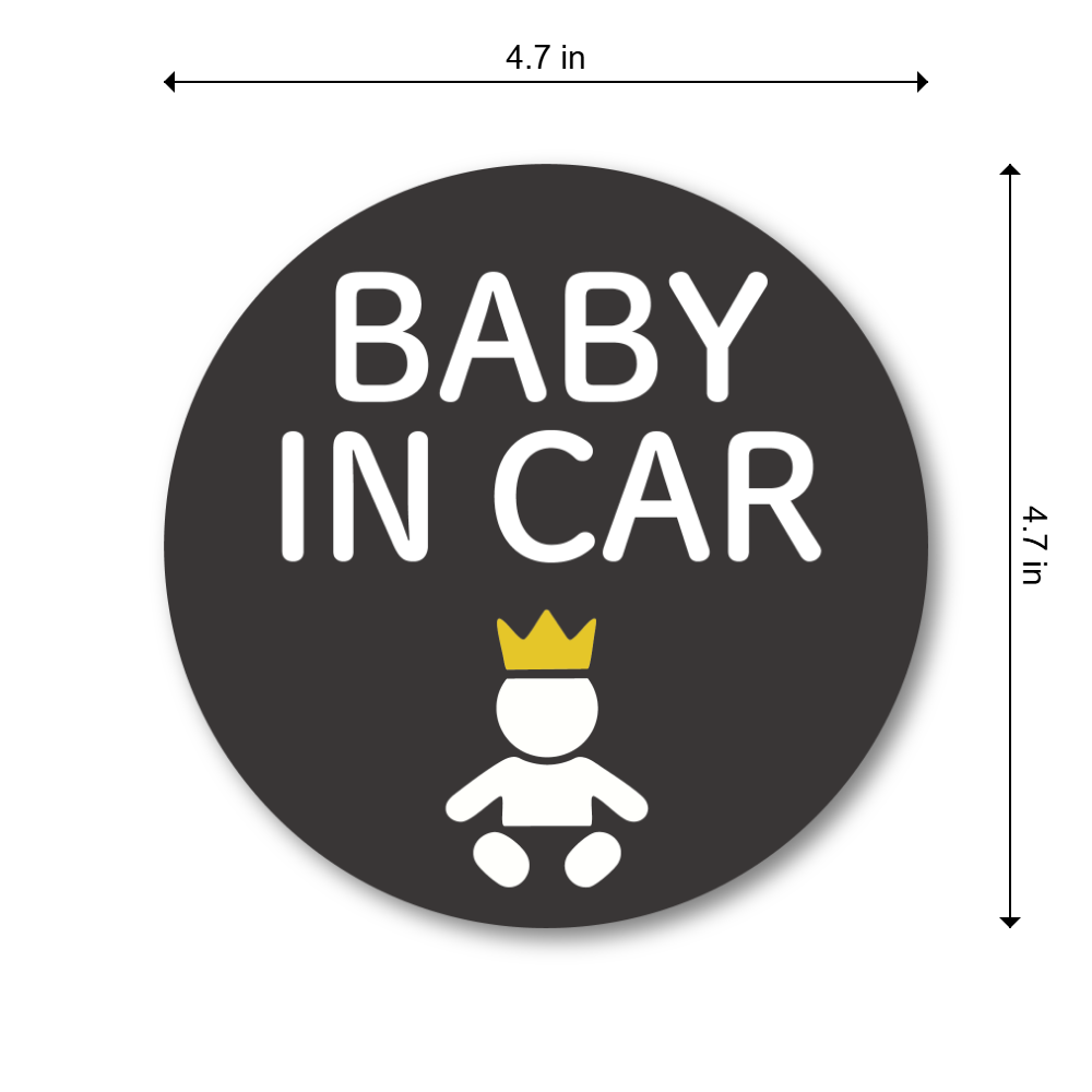 Baby in Car Sticker Round 4.7 Inch High Visibility Safety Sign for Rear Window Waterproof Gloss Vinyl Decal - Flat Design - Crown - Image 3
