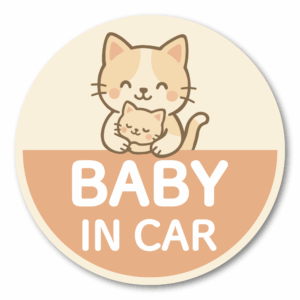 CAR50-MG-NEKO_canvas_drop-1.png Baby in Car Magnet - Cute Bear & Cat Design - Round 5.5 Inch Weatherproof Magnetic Sign - Pastel Color Safety Warning for Vehicles - Cute Cat