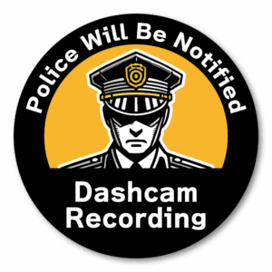 Dashcam Recording Sticker - Police Will Be Notified - Security Warning Sign for Car, Round 5 Inch Waterproof Vinyl Decal