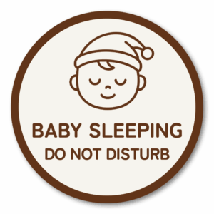 Baby Sleeping Door Sticker - 4 Inch Do Not Disturb Sign for Front Door - Waterproof Vinyl Decal for Quiet Home - Mocha Brown