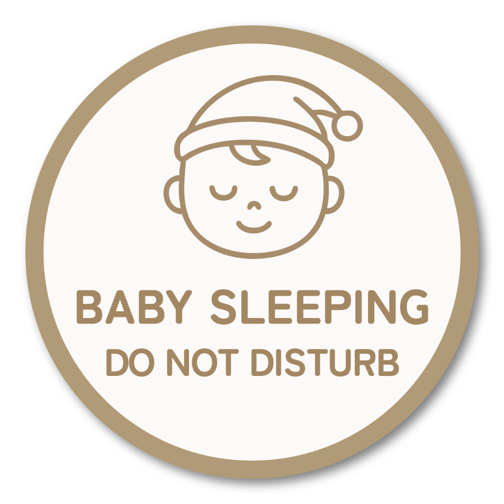 Baby Sleeping Door Sticker - 4 Inch Do Not Disturb Sign for Front Door - Waterproof Vinyl Decal for Quiet Home - Mocha Beige