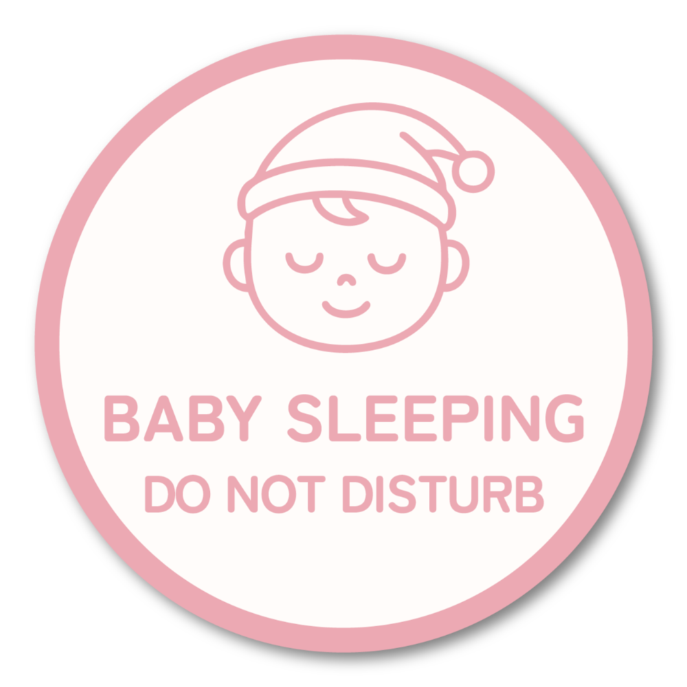 Baby Sleeping Door Sticker - 4 Inch Do Not Disturb Sign for Front Door - Waterproof Vinyl Decal for Quiet Home - Pink Beige