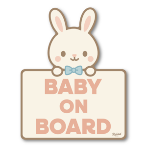 Baby On Board Car Magnet Cute Bunny with Blue Bow Tie Pastel Baby Safety Sign Waterproof UV Resistant 4.7 In