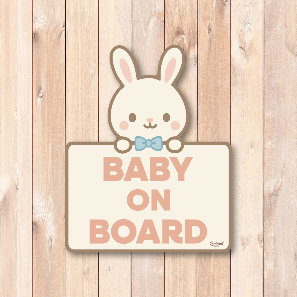 Baby On Board Car Magnet Cute Bunny with Blue Bow Tie Pastel Baby Safety Sign Waterproof UV Resistant 4.7 In - Image 2