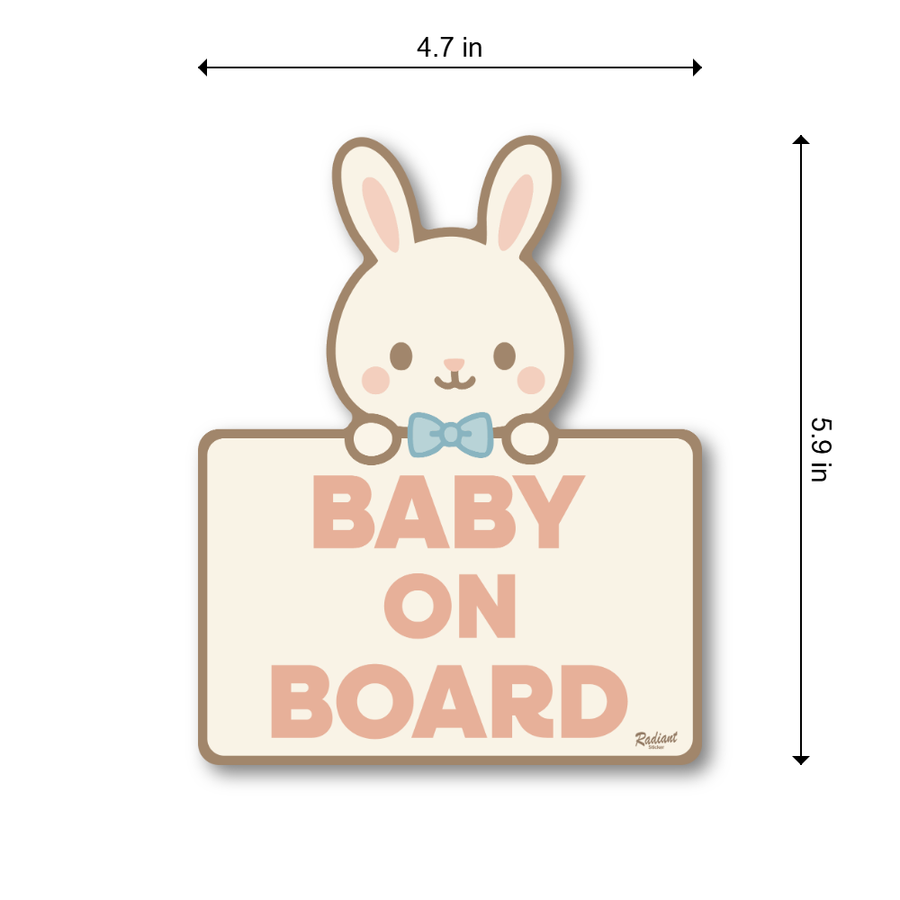 Baby On Board Car Magnet Cute Bunny with Blue Bow Tie Pastel Baby Safety Sign Waterproof UV Resistant 4.7 In - Image 3