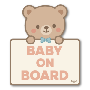 Baby On Board Car Magnet Cute Bear with Blue Bow Tie Pastel Baby Safety Sign Waterproof UV Resistant 4.7 Inch