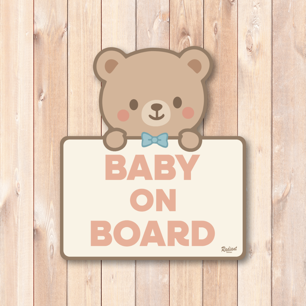 Baby On Board Car Magnet Cute Bear with Blue Bow Tie Pastel Baby Safety Sign Waterproof UV Resistant 4.7 Inch - Image 2