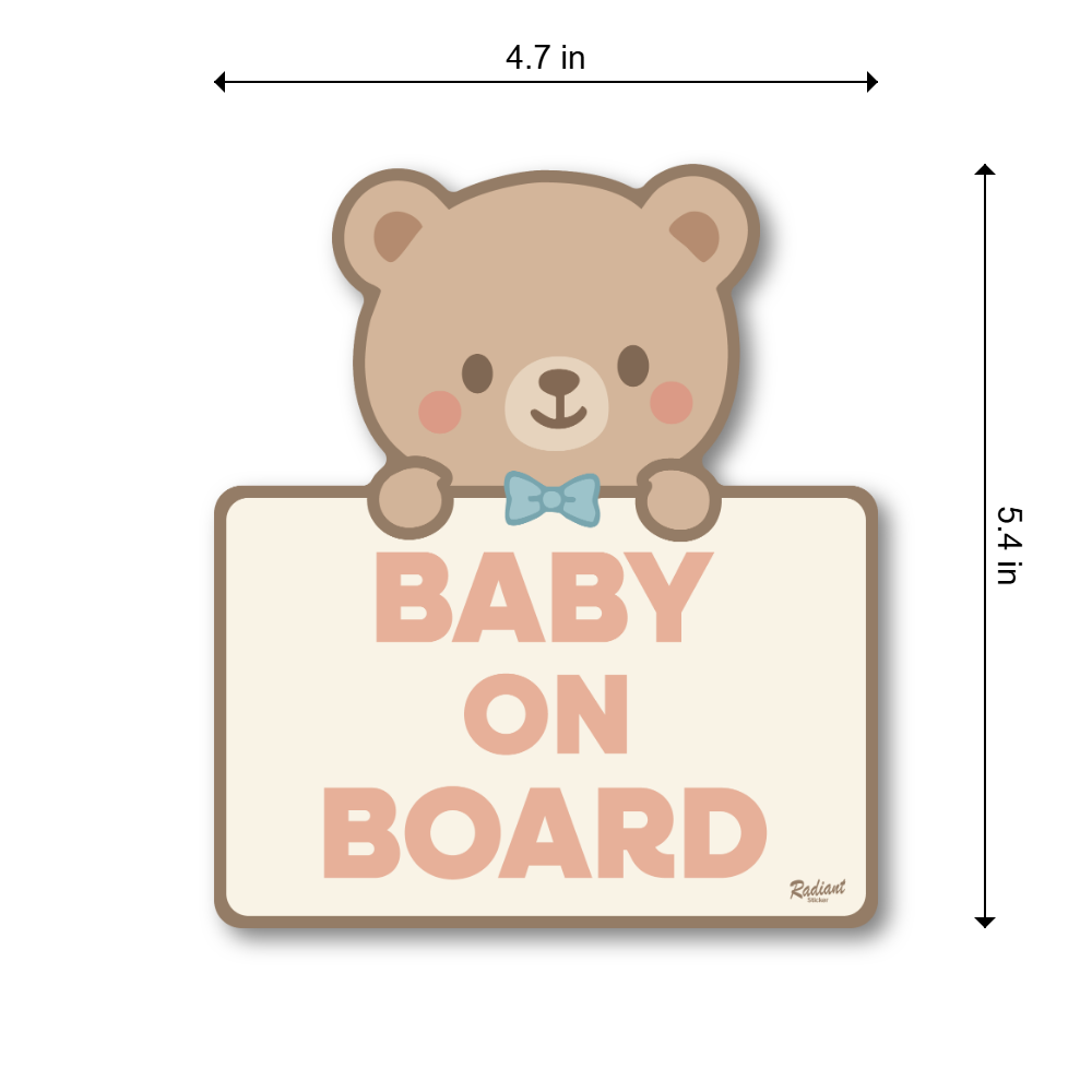 Baby On Board Car Magnet Cute Bear with Blue Bow Tie Pastel Baby Safety Sign Waterproof UV Resistant 4.7 Inch - Image 3