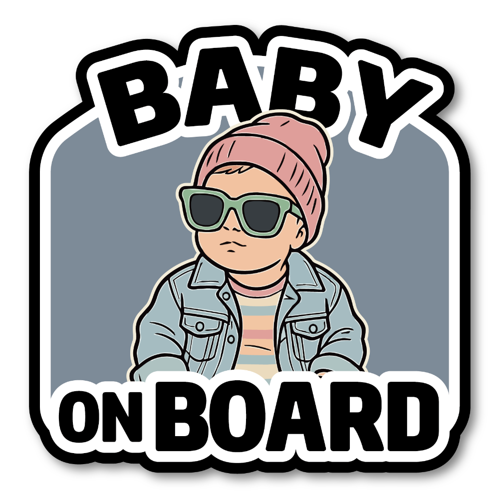 Baby On Board Car Magnet - Cool Baby in Pink Beanie Magnetic Car Sign, Waterproof Removable Magnet for Cars & SUVs - Pink Beanie