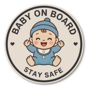 Baby on Board Car Magnet, Cute Baby Safety Sign for Vehicle, Round Magnetic Car Sign, 4.72 Inch - Baby Boy Blue