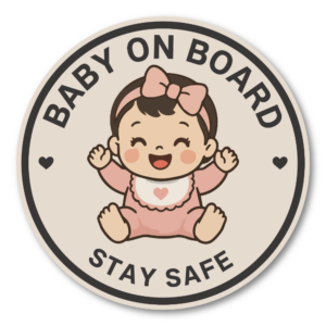 Baby on Board Car Magnet, Cute Baby Safety Sign for Vehicle, Round Magnetic Car Sign, 4.72 Inch - Baby Girl Pink
