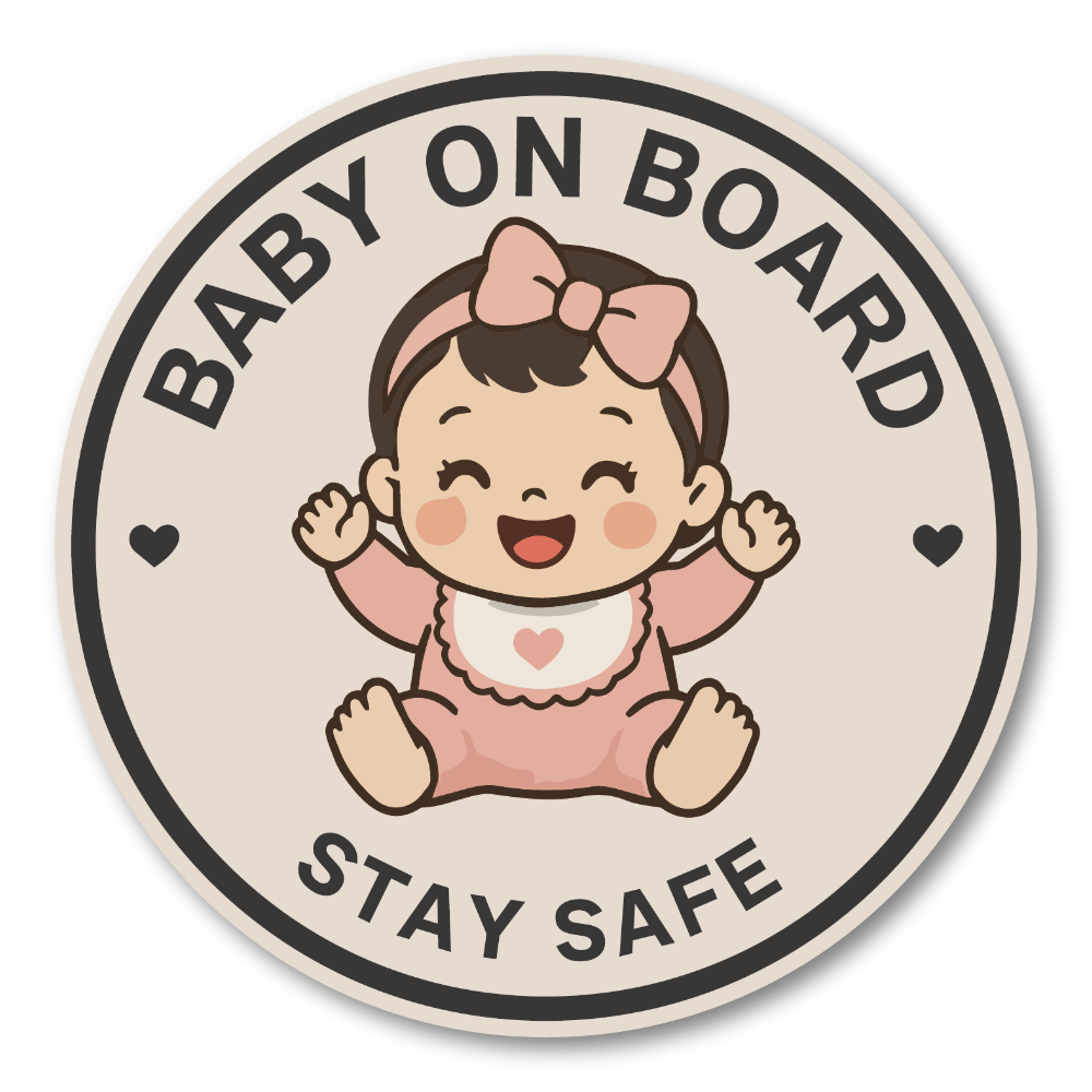 Baby on Board Car Magnet, Cute Baby Safety Sign for Vehicle, Round Magnetic Car Sign, 4.72 Inch - Baby Girl Pink