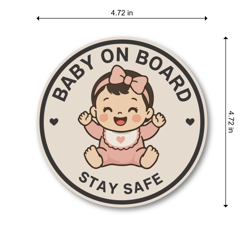 Baby on Board Car Magnet, Cute Baby Safety Sign for Vehicle, Round Magnetic Car Sign, 4.72 Inch - Baby Girl Pink - Image 3